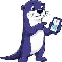 Otto the Otter mascot pointing to mobile features